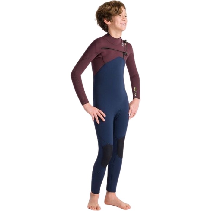 2024 C-Skins Junior NuWave Session 5/4mm Chest Zip Wetsuit C-NSE54JCZ - Bluestone / Rust x / Cool Green